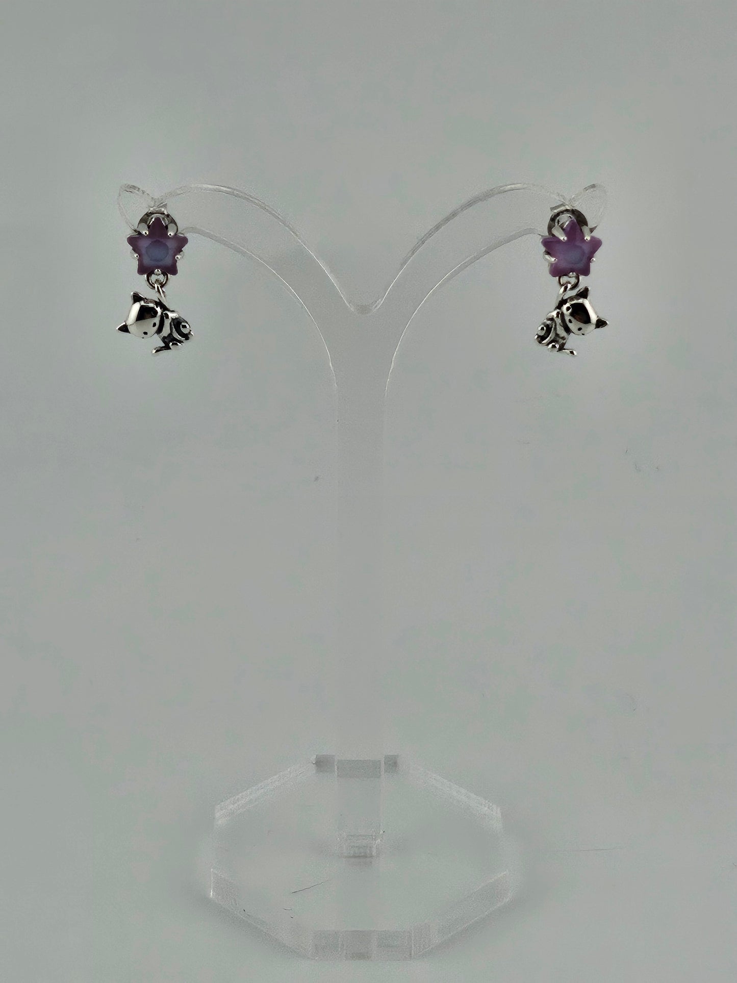 Cute Cat & Purple Star Dangling Earrings