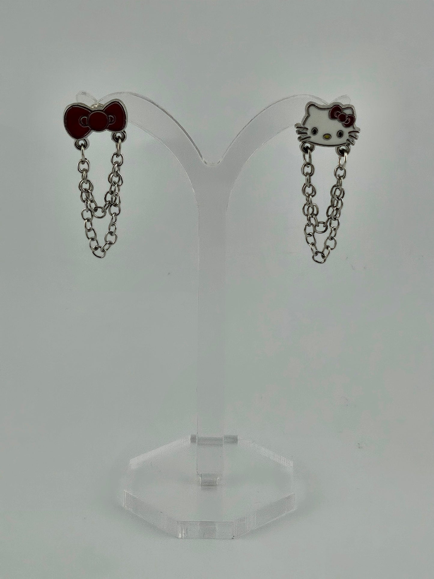 Hello Kitty & Bow Dual Chain Earrings – Kawaii Statement Studs