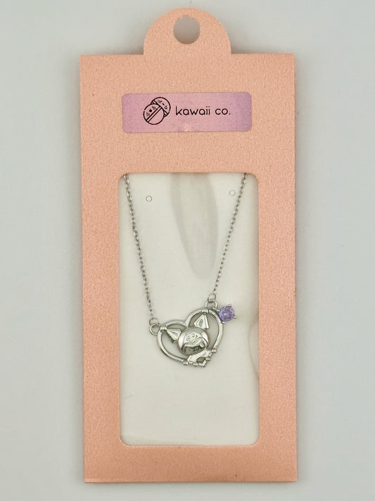 Kuromi Heart Pendant With Purple Stone