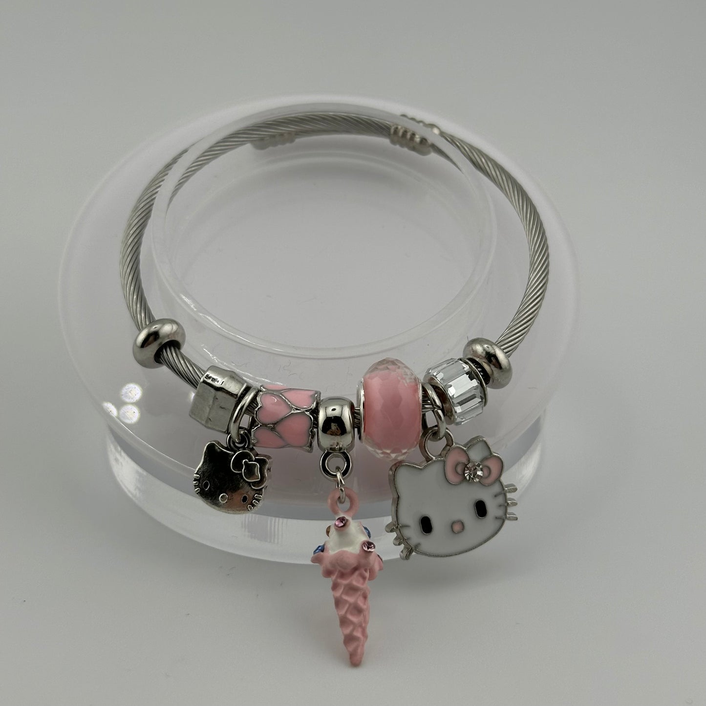 Hello Kitty Silver Cable Charm Bracelet π¦β¨ | Pink Beads + Charms