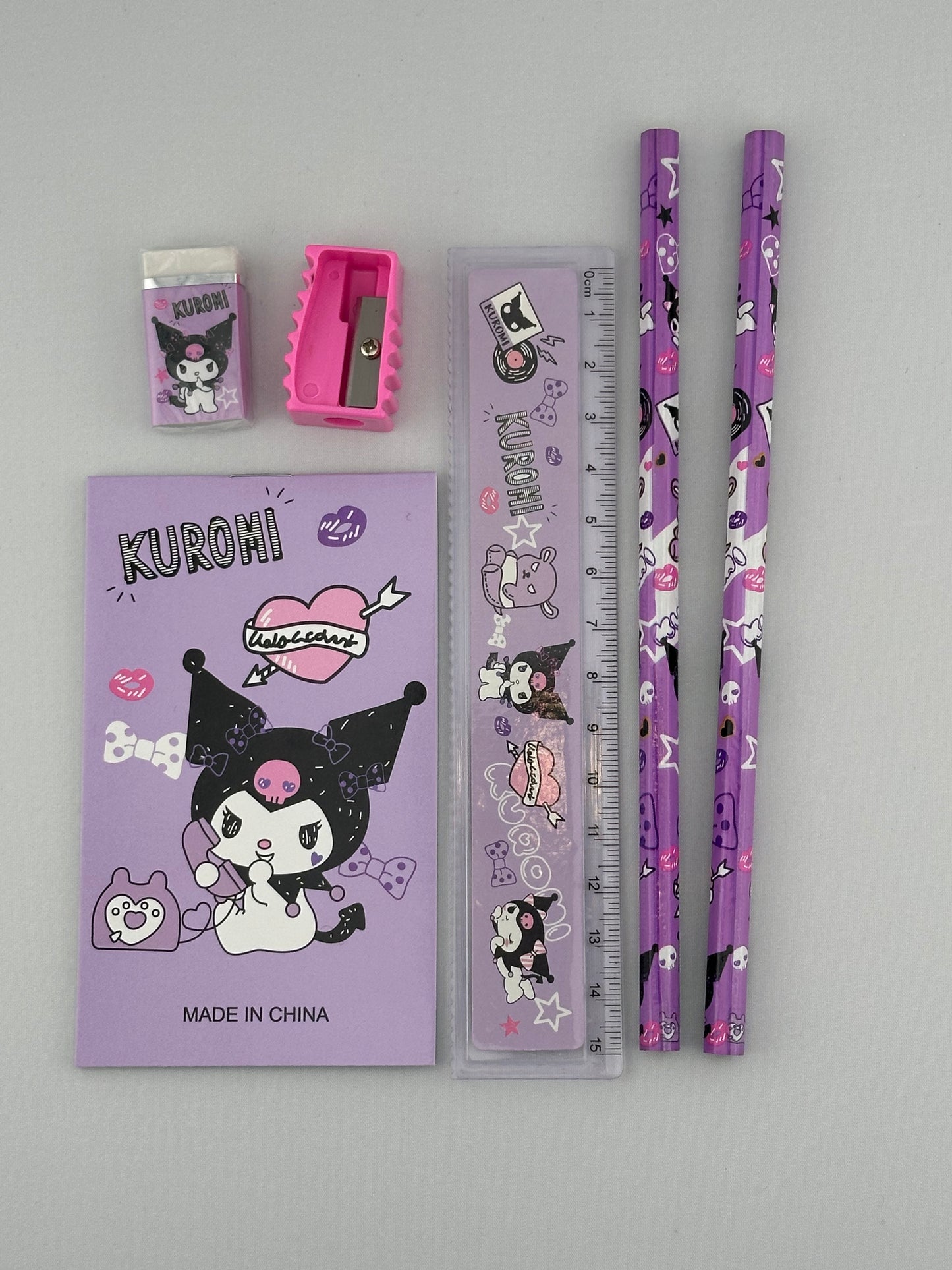 Kuromi Stationery Pencil Pouch Set – Kawaii Sanrio School Supplies Bundle