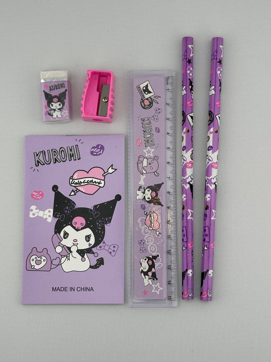 Kuromi Stationery Pencil Pouch Set – Kawaii Sanrio School Supplies Bundle