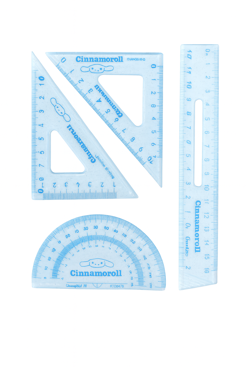 Cinnamoroll Ruler & Geometry Set – 20cm Clear Glitter Ruler, Triangles & Protractor | Cute Kawaii Stationery - Kawaii Co.