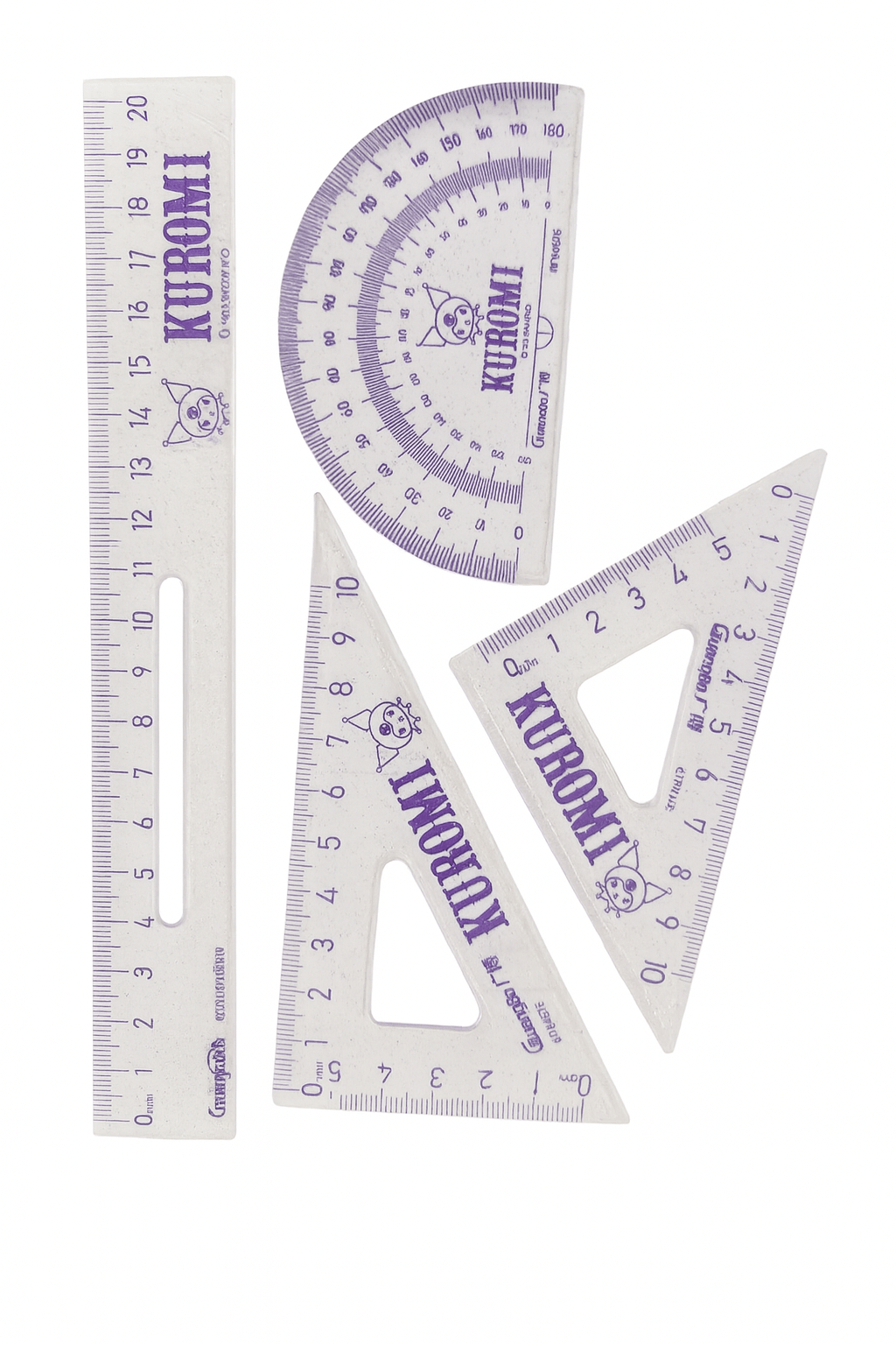 Kuromi Kawaii Geometry Ruler Set – Sanrio Licensed 20cm Clear Glitter School Supplies - Kawaii Co.