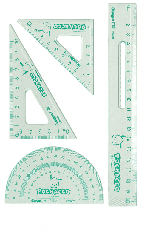 Pochacco Kawaii Geometry Ruler Set – Sanrio Licensed 20cm Clear Glitter School Supplies - Kawaii Co.