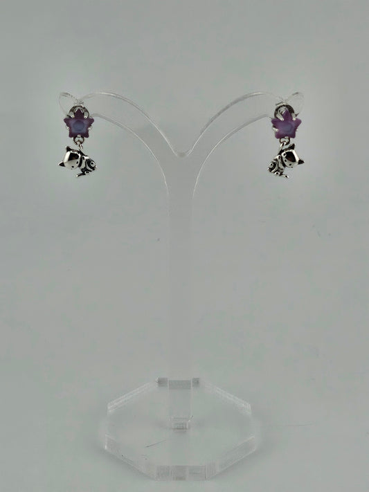 Cute Cat & Purple Star Dangling Earrings