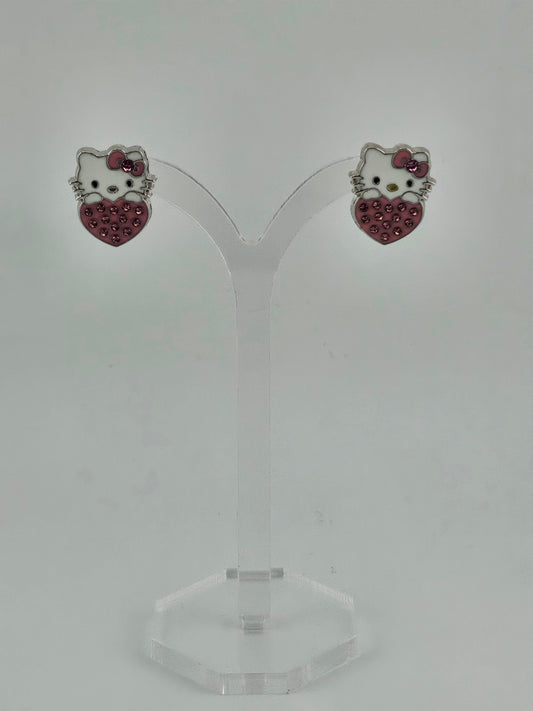Hello Kitty Pink Heart Crystal Earrings