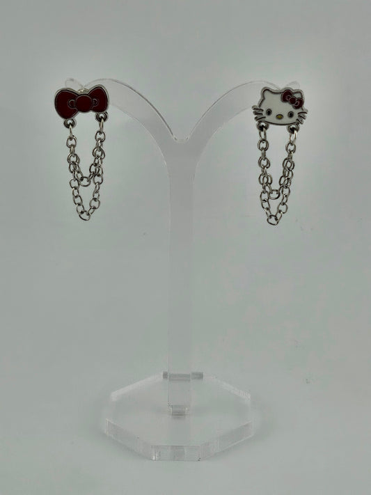 Hello Kitty & Bow Dual Chain Earrings – Kawaii Statement Studs