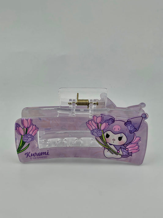Kuromi Lavender Hair Claw Clip 🖤💜 | Sanrio Floral Design