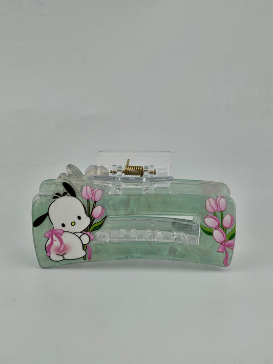 Pochacco Mint Hair Claw Clip 🐾💚 | Sanrio Floral Design