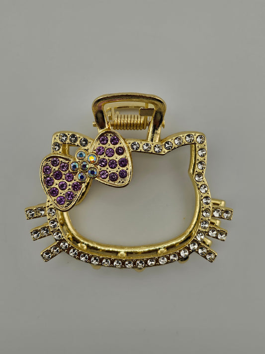 Kitty Bling Hair Claw – Rhinestone Gold Clip