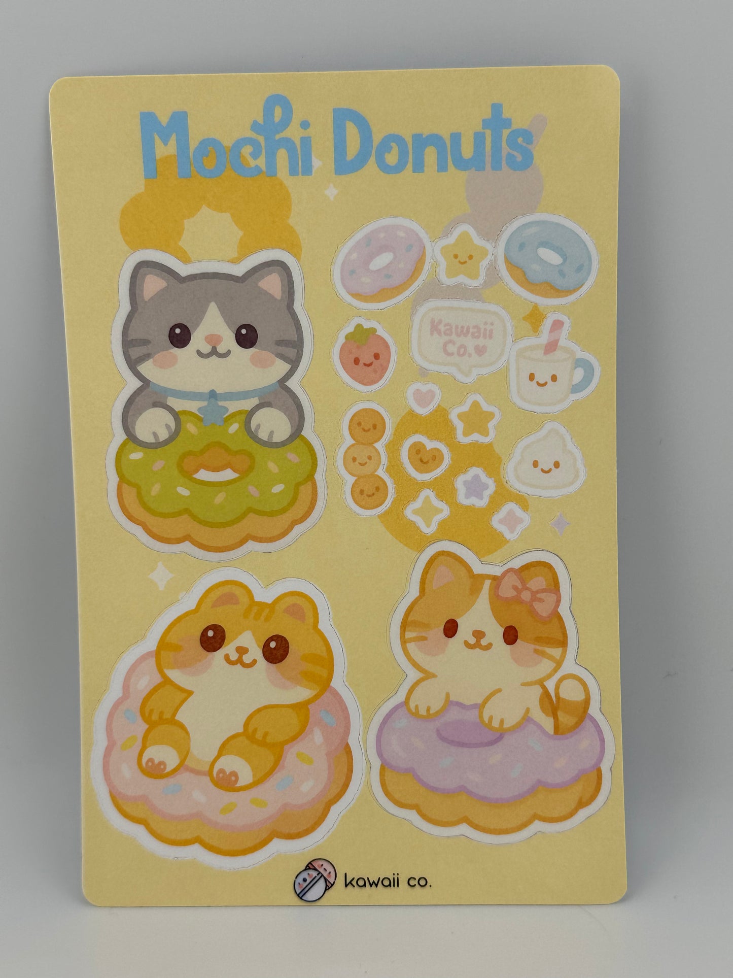 Mochi Donuts Kawaii Sticker Sheet | Cute Cat Dessert Stickers | Pastel Japanese Aesthetic | Kawaii Co.
