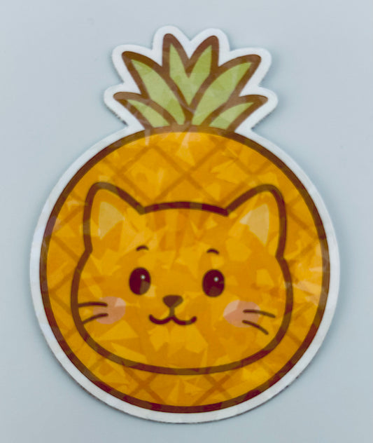 Kawaii Pineapple Cat Vinyl Sticker | Cute Cat Fruit Sticker | Pastel Aesthetic Planner & Laptop Decal