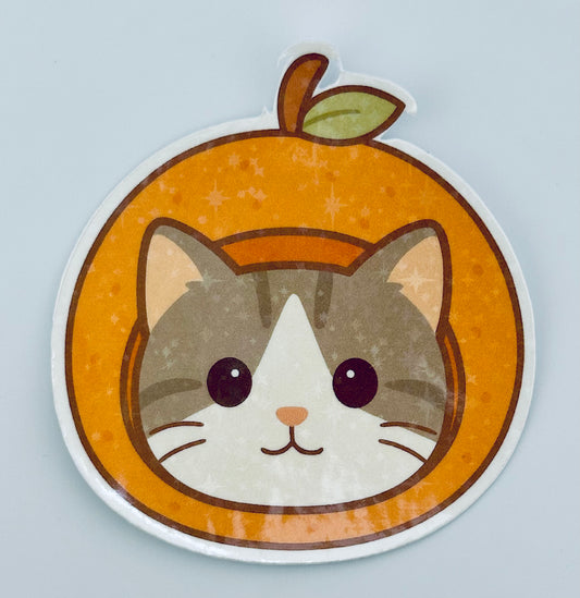 Kawaii Orange Cat Vinyl Sticker | Cute Cat Fruit Sticker | Pastel Aesthetic Planner & Laptop Decal