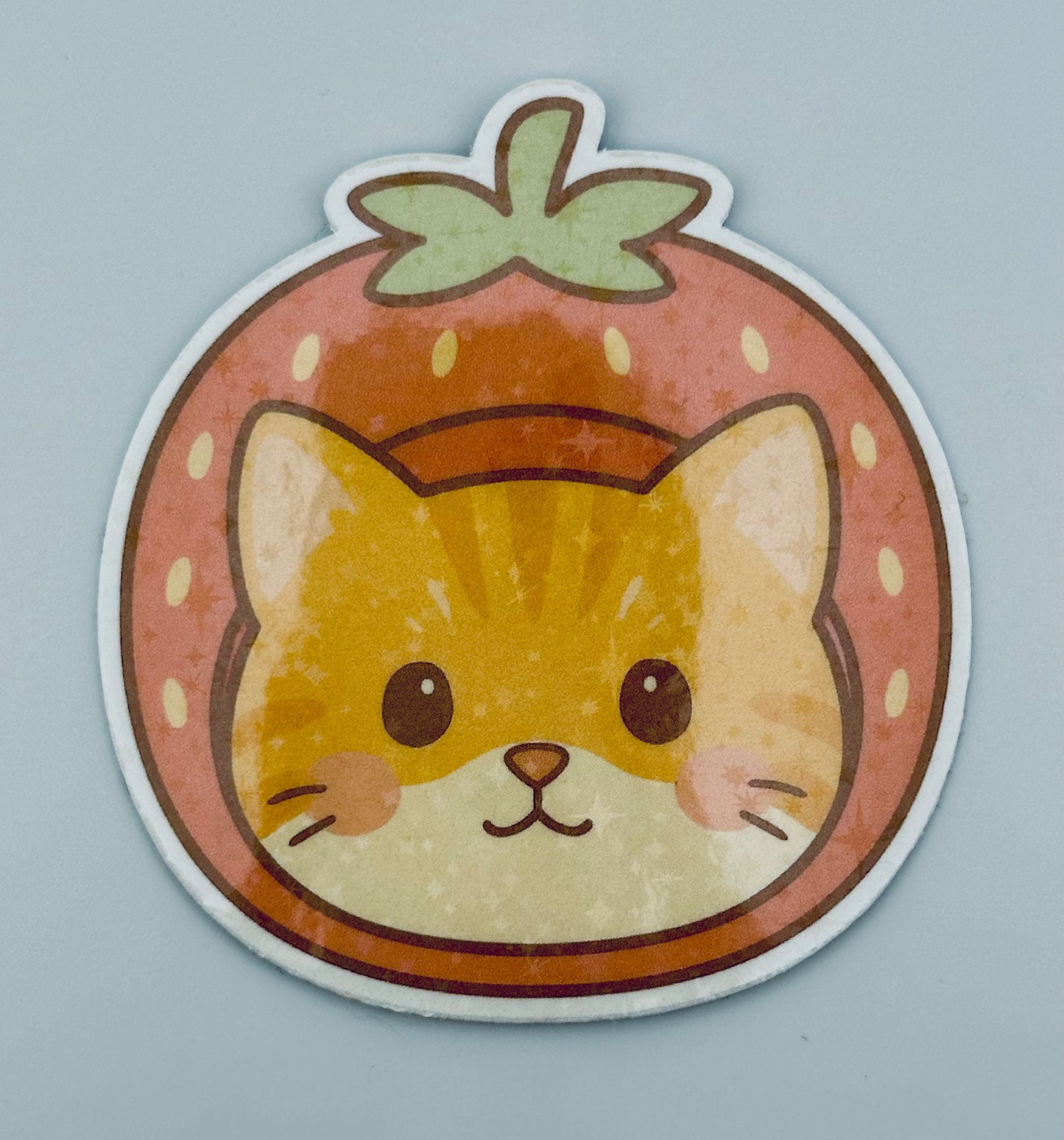 Kawaii Strawberry Cat Vinyl Sticker | Cute Cat Fruit Sticker | Pastel Aesthetic Planner & Laptop Decal