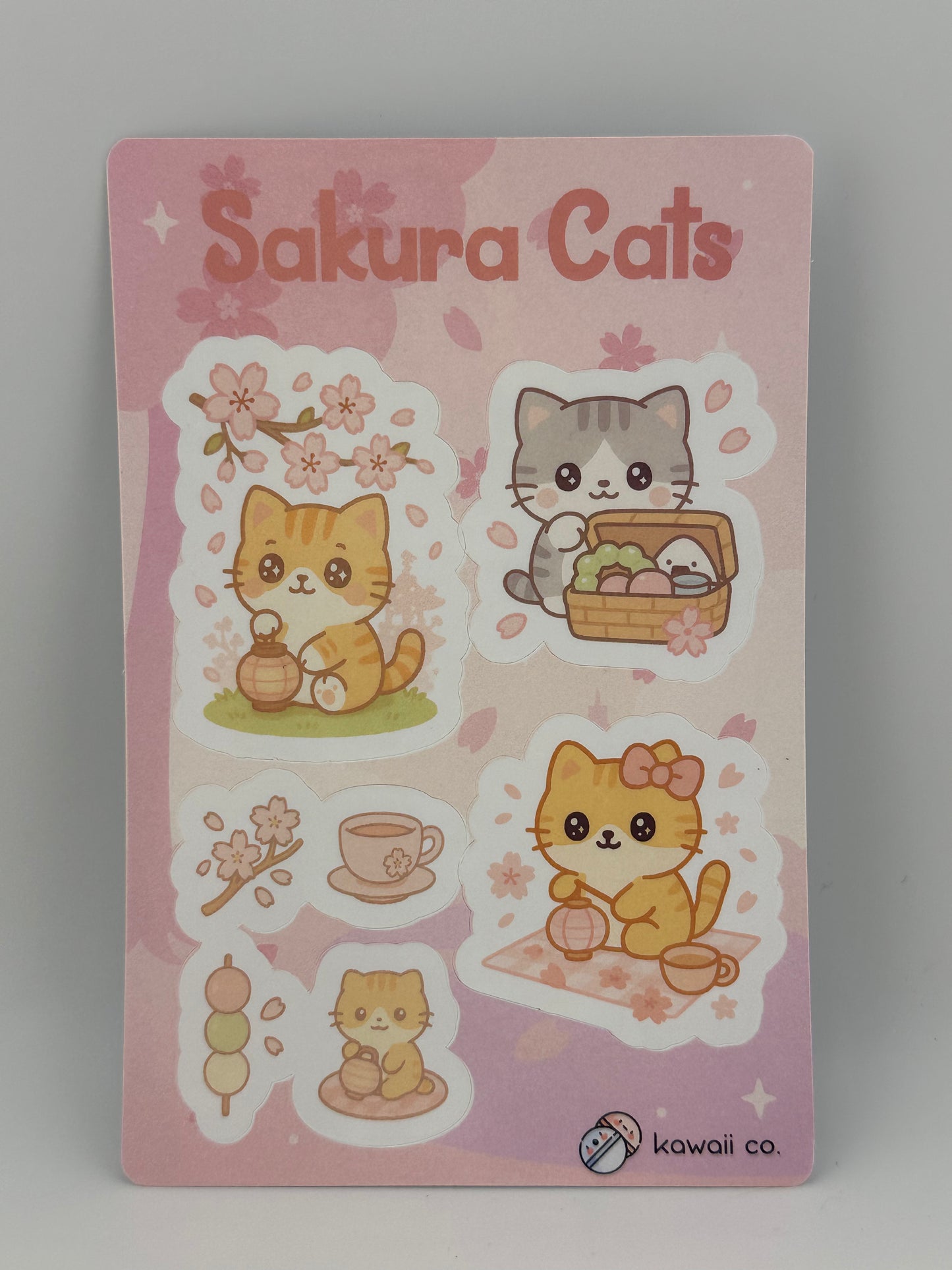 Sakura Cats Kawaii Sticker Sheet | Cherry Blossom Cat Stickers | Pastel Japanese Aesthetic | Kawaii Co.