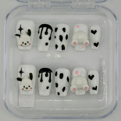 Moochi Pochacco Paws – Black & White Press-On Nail Set