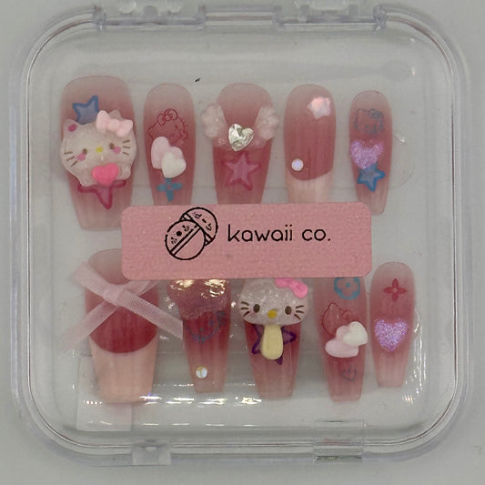 Cosmic Kitty Crush – Pink Ombre Hello Kitty Press-On Nail Set
