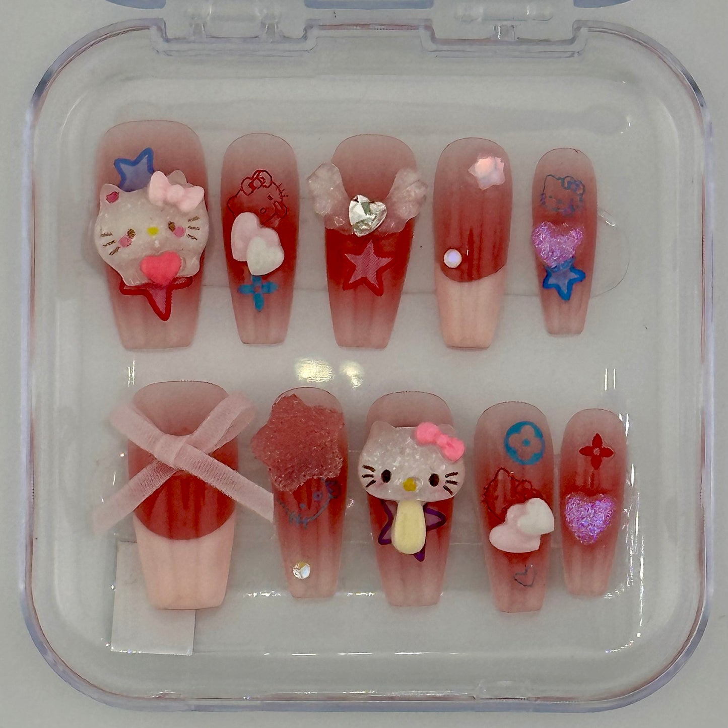 Cosmic Kitty Crush – Pink Ombre Hello Kitty Press-On Nail Set