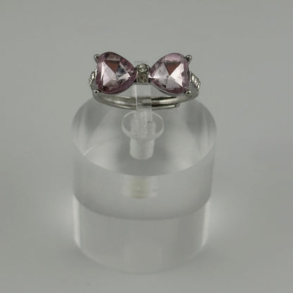 Adjustable Silver Bow Ring with Pink Heart Gems – Sparkle Edition