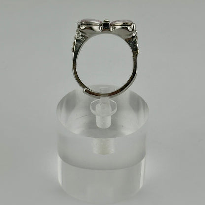 Adjustable Silver Bow Ring with Pink Heart Gems – Sparkle Edition