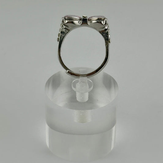 Adjustable Silver Bow Ring with Pink Heart Gems – Sparkle Edition