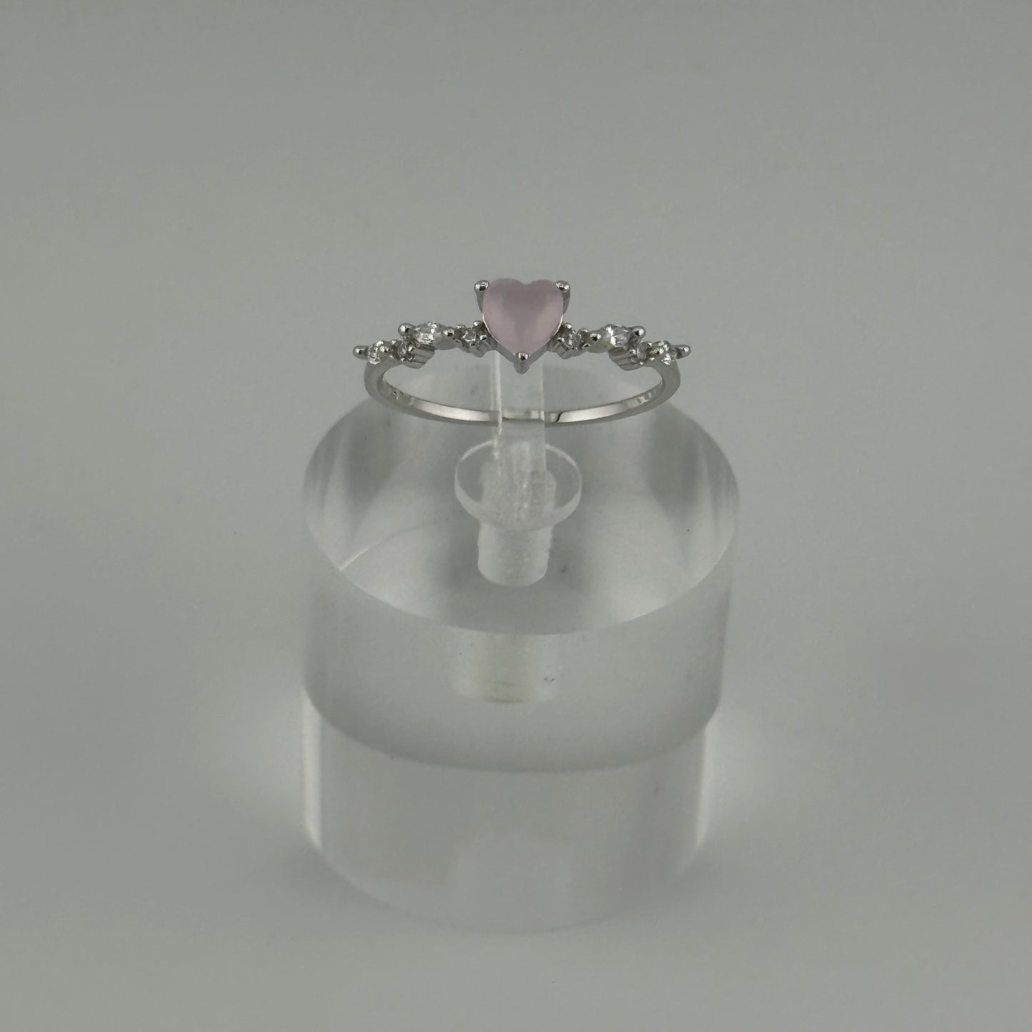 Sterling Silver Pink Heart Crown Ring – Size 7