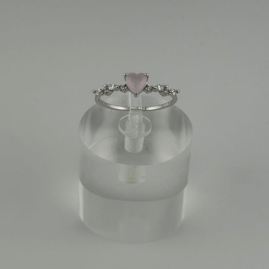 Sterling Silver Pink Heart Crown Ring – Size 7