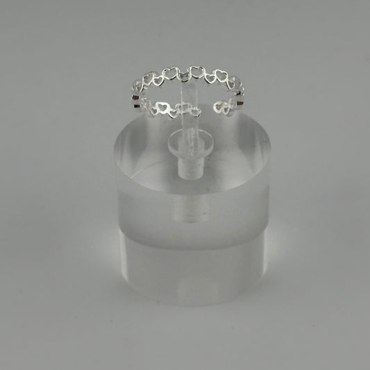 Sterling Silver Mini Hearts Ring – Adjustable & Stackable