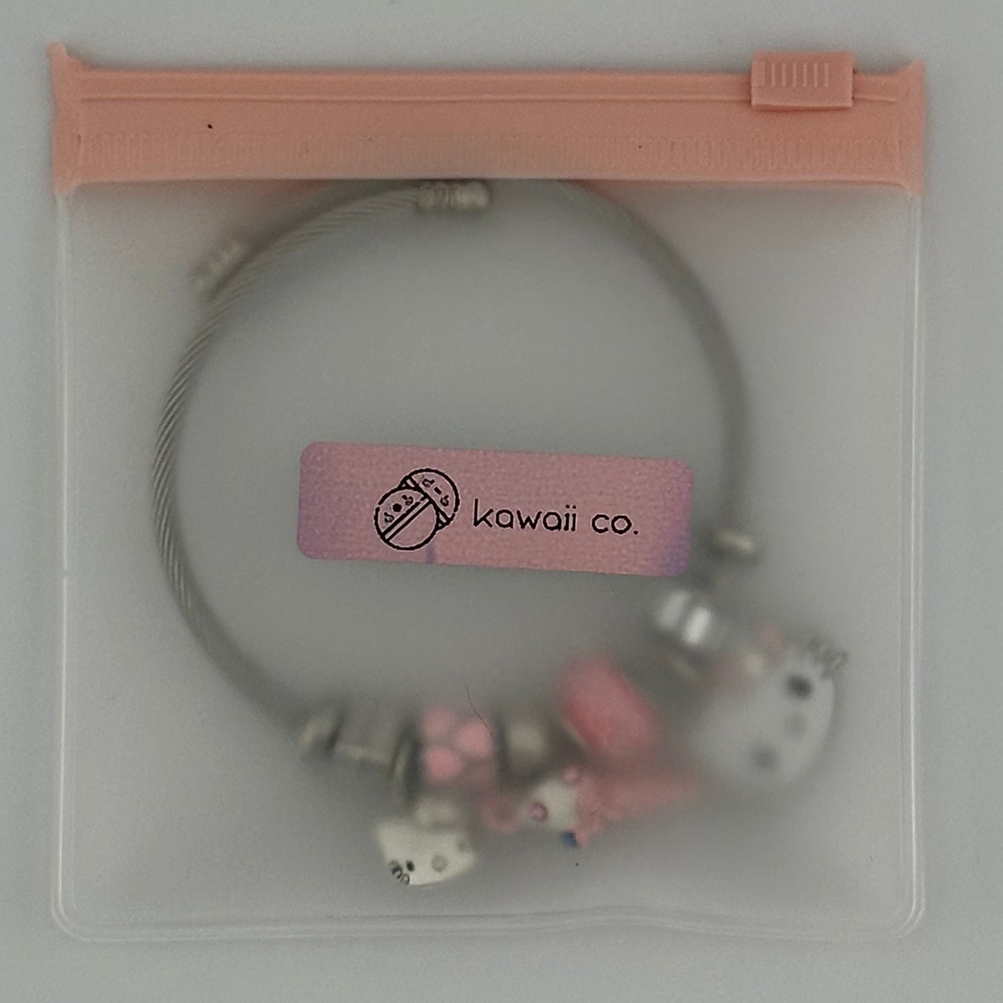 Hello Kitty Silver Cable Charm Bracelet 🍦✨ | Pink Beads + Charms