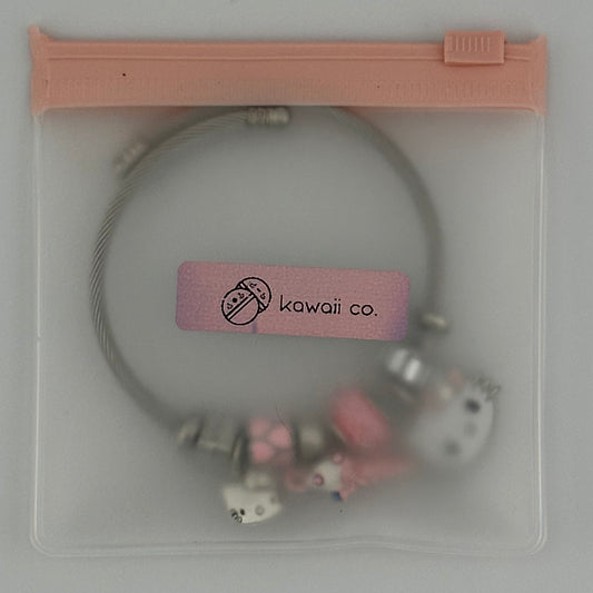 Hello Kitty Silver Cable Charm Bracelet 🍦✨ | Pink Beads + Charms