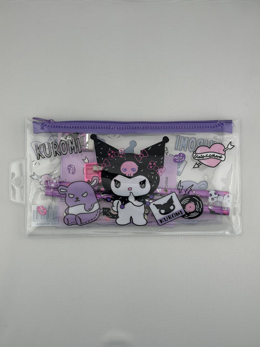 Kuromi Stationery Pencil Pouch Set – Kawaii Sanrio School Supplies Bundle