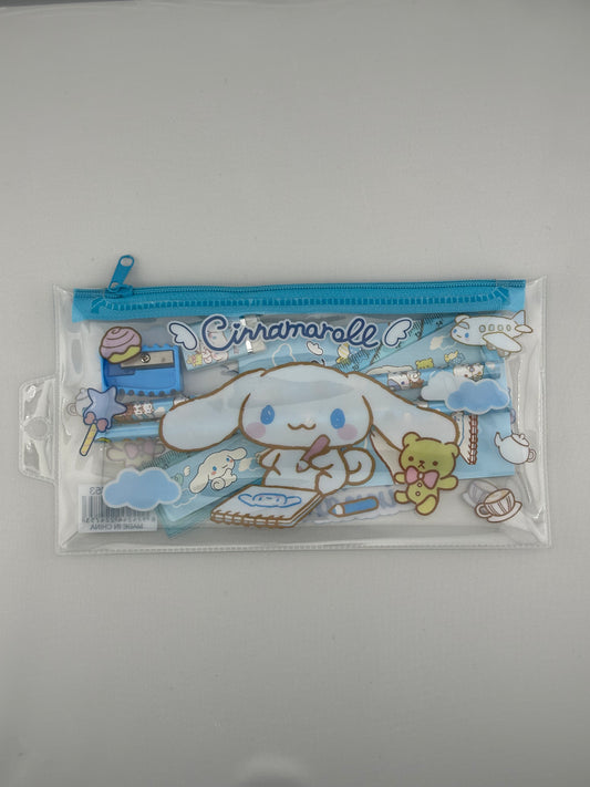 Cinnamoroll Pencil Pouch Stationery Set – Notebook, Ruler, Pencils, Eraser & Sharpener | Kawaii School Supplies