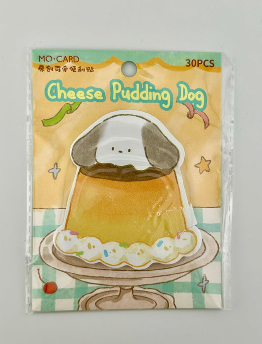 Cheese Pudding Dog Sticky Notes (30pcs) | Cute Kawaii Dessert Puppy Memo Notes | Cozy Café Stationery - Kawaii Co.