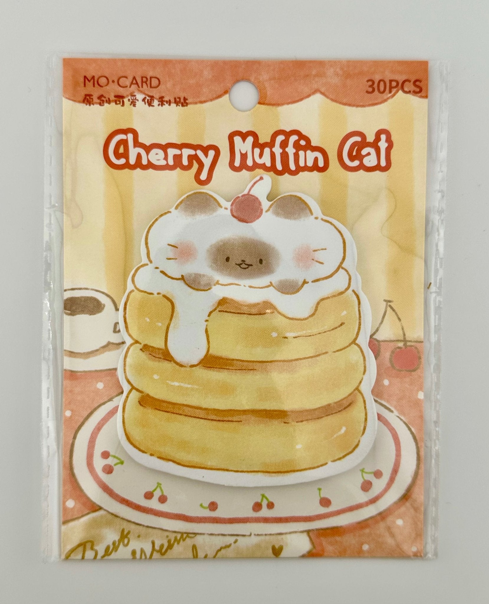 Cherry Muffin Cat Sticky Notes (30pcs) | Cute Kawaii Dessert Cat Memo Notes | Cozy Bakery Stationery - Kawaii Co.