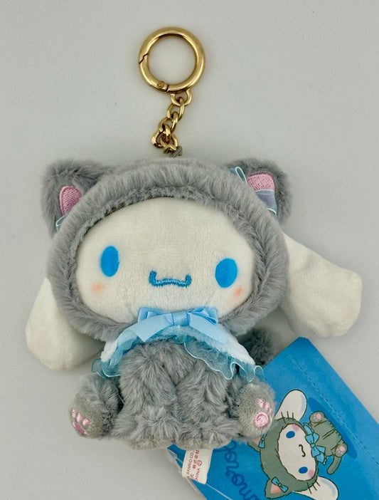 Cinnamoroll Bag Charm Plush – Gray Kitty Costume with Blue Ribbons - Kawaii Co.