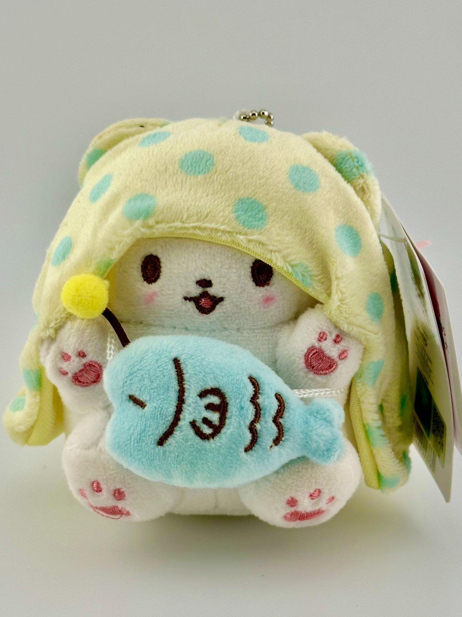 Marumofubiyori Bag Charm Plush – Polka - Dot Hood with Plush Fish - Kawaii Co.