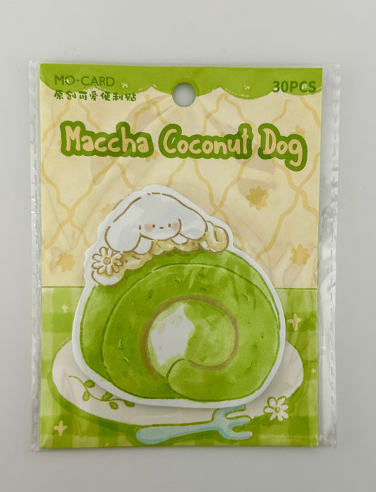 Matcha Coconut Dog Sticky Notes (30pcs) | Cute Kawaii Puppy Memo Notes | Green Aesthetic Stationery - Kawaii Co.
