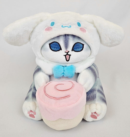 Mofusand Cinnamoroll Kitty Kawaii Plush with Pink Cinnamon Roll – Cute Cat in Hood - Kawaii Co.
