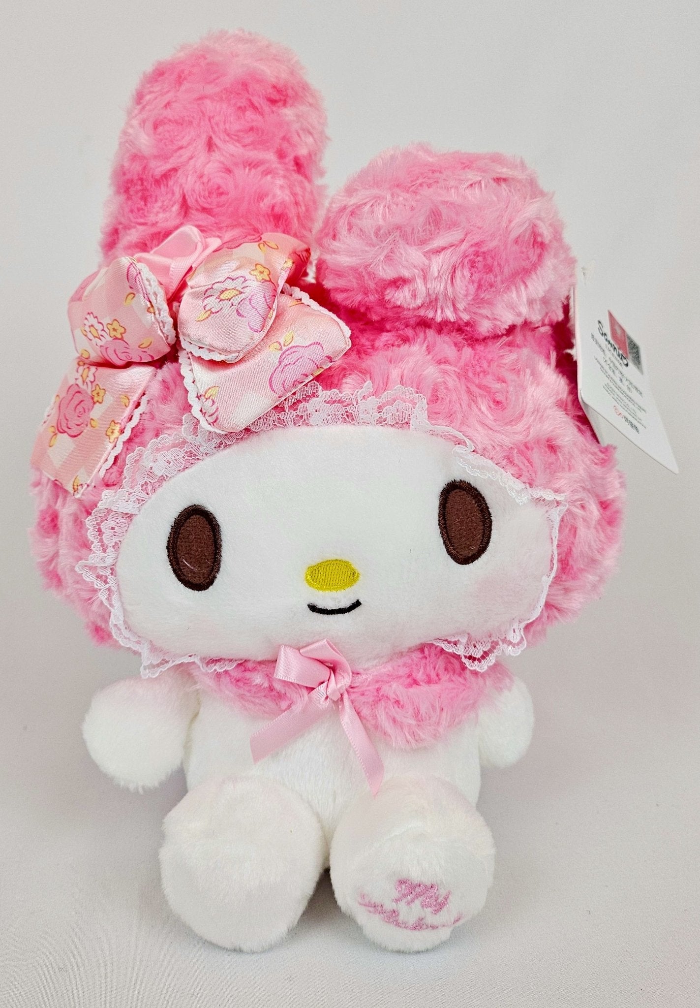 My Melody Kawaii Plush with Floral Bow & Lace – Pink Fuzzy Hood - Kawaii Co.