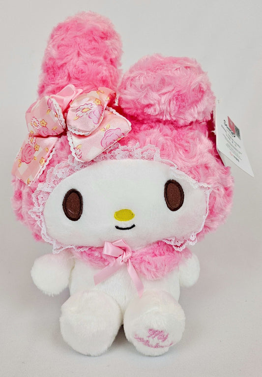 My Melody Kawaii Plush with Floral Bow & Lace – Pink Fuzzy Hood - Kawaii Co.