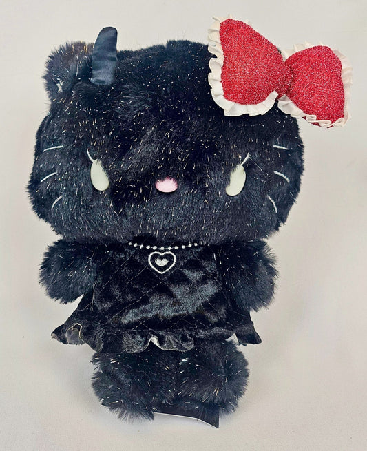 Naughty Hello Kitty Kawaii Plush in Black Sparkle Dress – Red Glitter Bow - Kawaii Co.