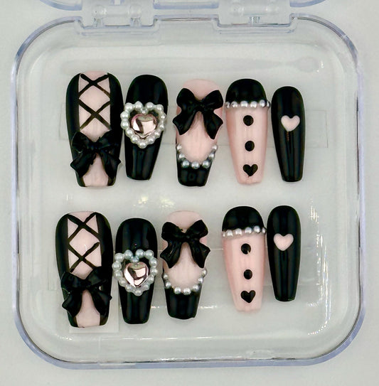 Noir Coquette Press-On Nails - Kawaii Co.