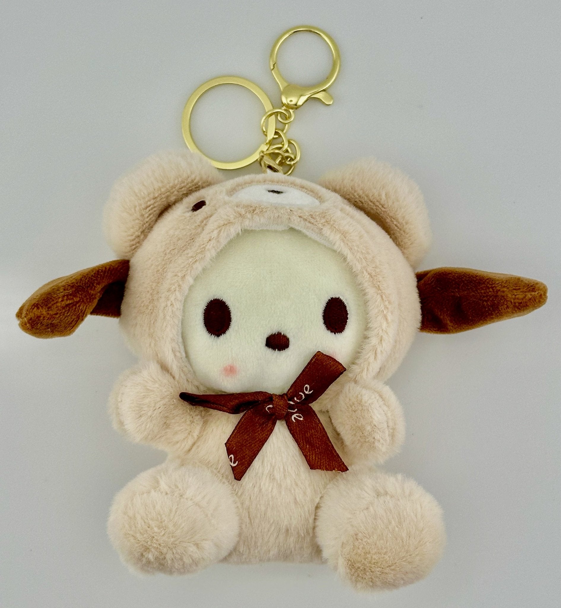 Pochacco Bag Charm Plush – Beige Pup Hood with Bow - Kawaii Co.
