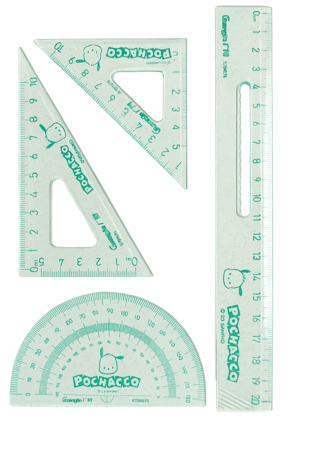 Pochacco Kawaii Geometry Ruler Set – Sanrio Licensed 20cm Clear Glitter School Supplies - Kawaii Co.