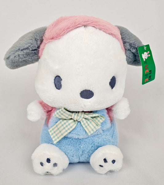 Pochacco Kawaii Plush with Gingham Bow – Pastel Pink & Blue - Kawaii Co.